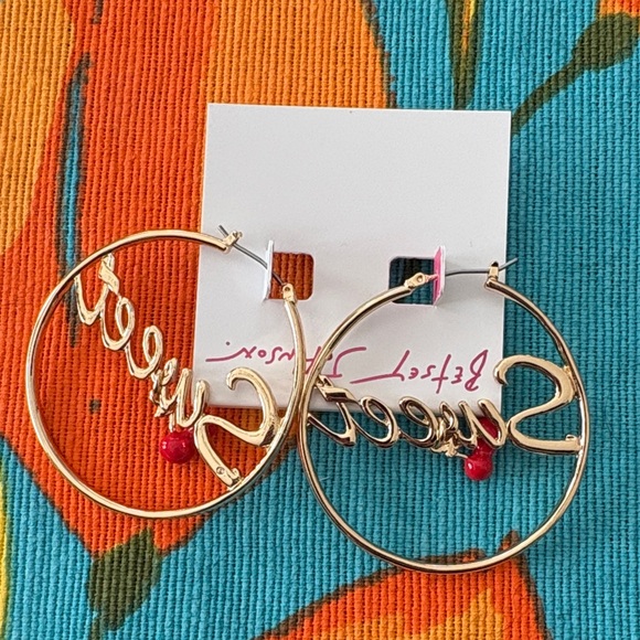 Betsey Johnson Gold Hoops with Red Cherry Accents - Picture 5 of 6